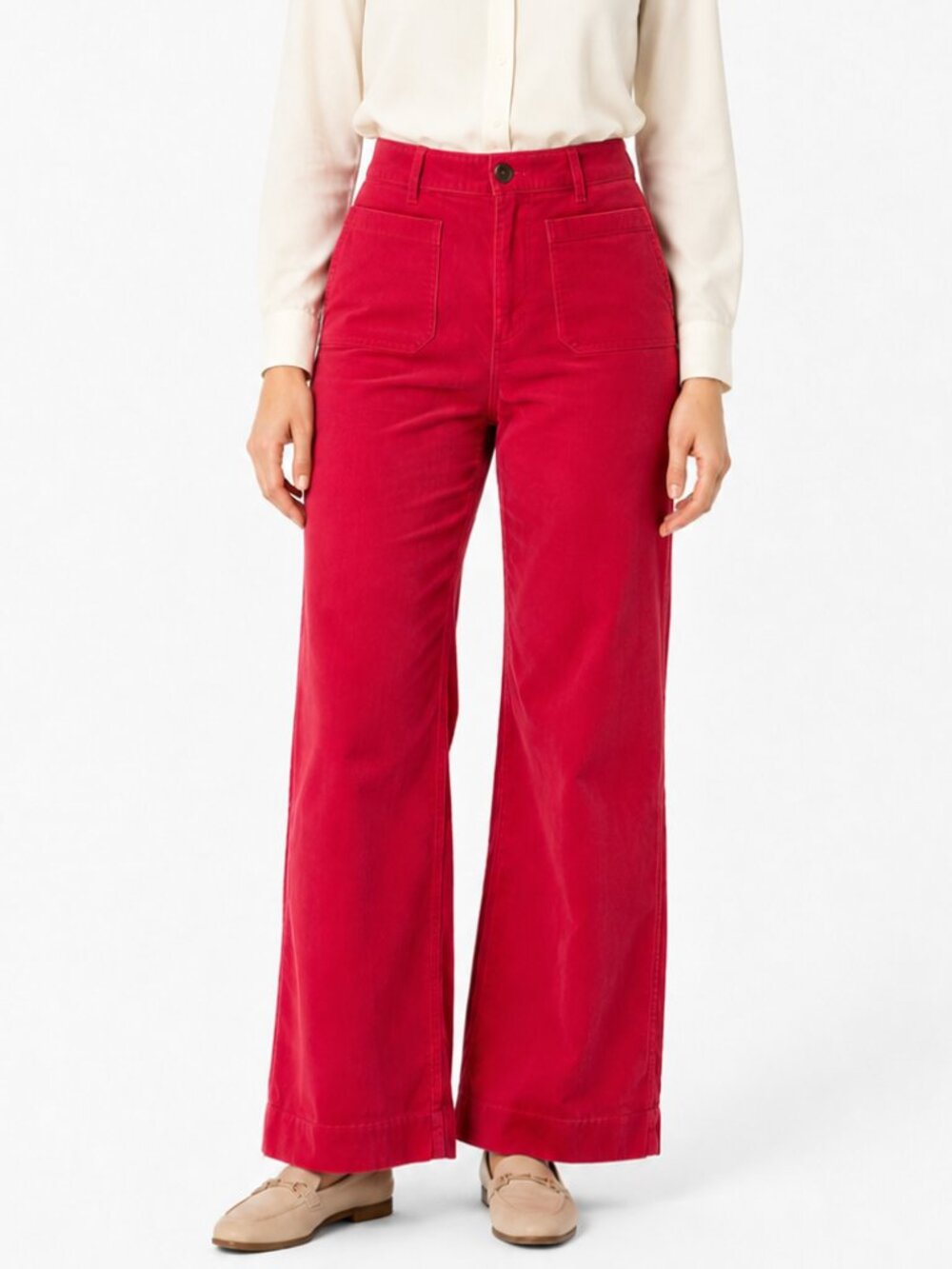 LOFT Red Corduroy Wide Leg Patch Pocket Pants Size 14 NWT Holiday red Office